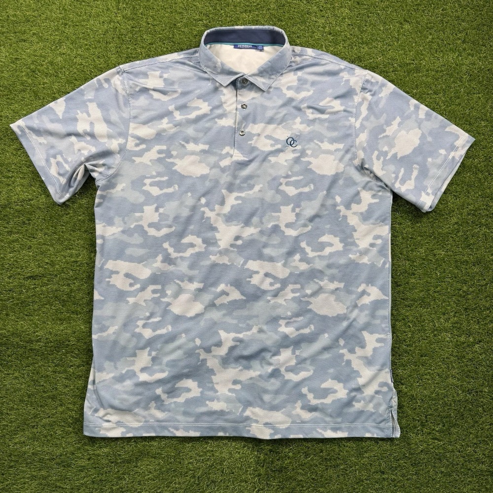 Devereux Polo Shirt Mens XXL Blue Camo Geometric AOP Golf Stretch Performance